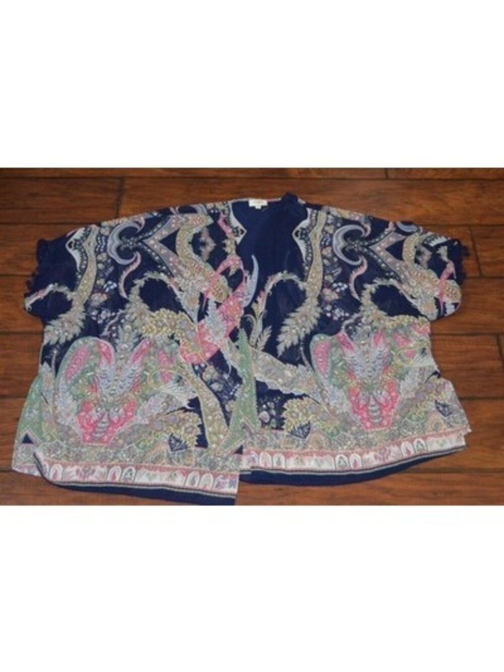 Womens Size S/M Boho Wrap Shawl Kimono Blue Paisley Boho Chic Resort Coastal